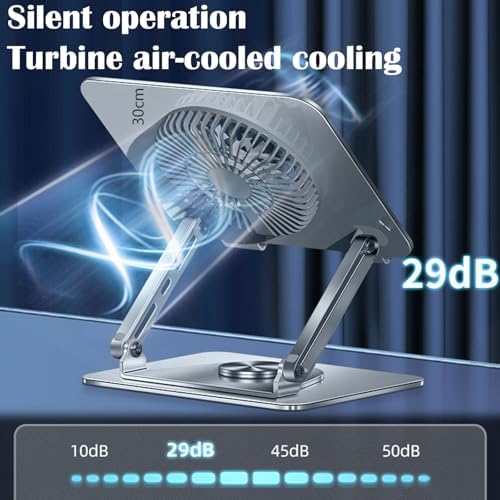 360° Rotating Adjustable Laptop Stand with Cooling Fan, Foldable Dual-Bar Support Height Tilt Angle Cooling Laptop Stand for Desk Pad Laptop Riser Heat Dissipation Stand Fit 10-17.3" Device - Image 2