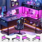 Aheaplus 59" L Shaped Desk Gaming Desk with LED Light & Power Outlet by Aheaplus