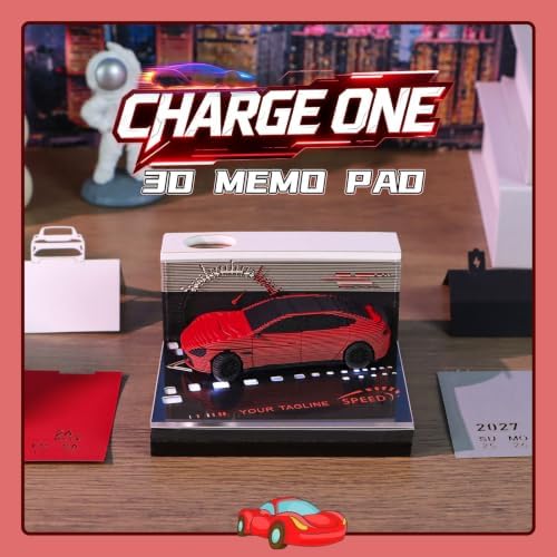 3D Calendar 2027,Time Piece Calendar 2027,Charge One Red Car 3D Memo Pad Art Calendar Notepad Christmas,New Year Gift (Charge One Red Car) - Image 2