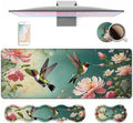 4 in 1 Ergonomic Keyboard Wrist Rest & Mouse Pad Wrist Rest Set, Large XXL Gaming Desk Mat 31.5"x 11.8" with Non-Slip Base, Memory Foam for Home Office Study Gaming, Hummingbird Flowers by Unknown