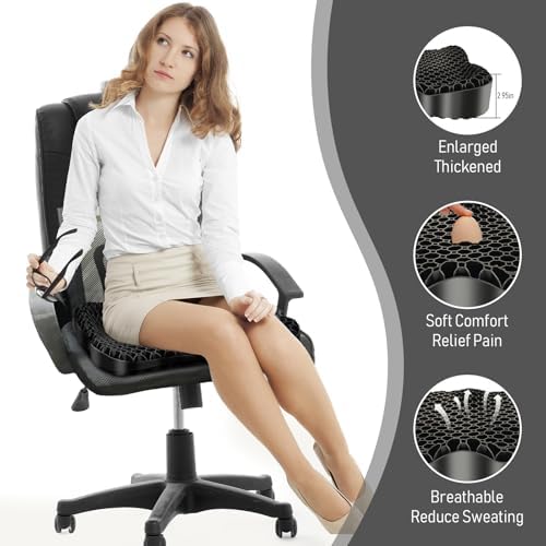 NEW-Vi Gel Seat Cushion, Thickened Big Breathable Honeycomb Design Absorbs Pressure Points Gel Cushion with Anti-Slip Cover Seat Cushion for Office Chair Home Car Seat Cushion - Image 6