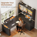SEDETA L Shaped Corner Gaming Desk with 3 Wood Drawer and Large Bookshelf - Image 3