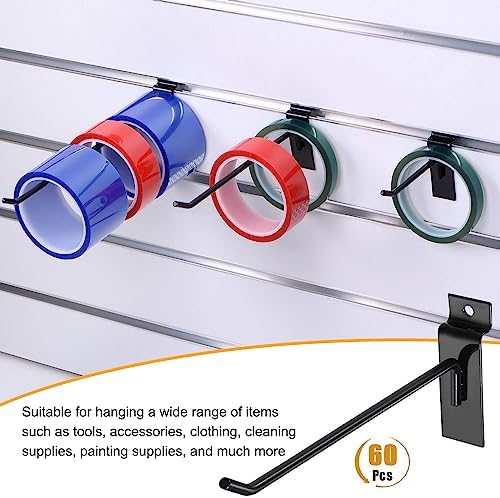 HARFINGTON 60pcs Slat Wall Hooks 12" Length Metal Pegboard Panel Display Wall Hanging Hook and Hanger for Garage, Retail, Shop, Supermarket, Black - Image 6