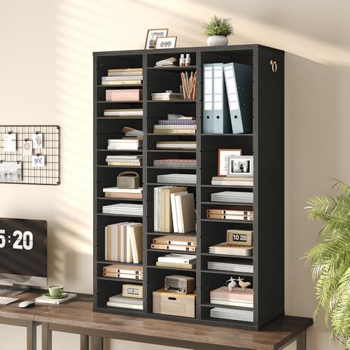 HOOBRO Literature Organizer, 48 Compartments Wooden Mail Organizer, Countertop Literature Sorter with Adjustable Shelves for Home, Office, School, Student Mailbox for Classroom, Black BK163WF01 - Image 6