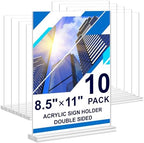 Acrylic Sign Holder 8.5 x 11,10 Pack Clear Sign Holder Double Sided Table Menu Vertical Desktop Display Stand Paper Flyer Holder Tabletop Sign Holder Suitable for Restaurants, Office, Store, Hotels by DunGu