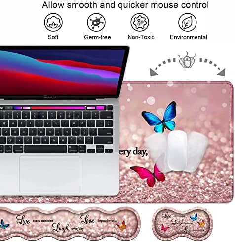 Ergonomic Keyboard Wrist Rest & Mouse Pad Wrist Rest Set, Large XXL Gaming Desk Mat 31.5"x 11.8", Non-Slip Base, Memory Foam, Easy Typing Pain Relief for Office & Home, Glitter Quote Live Laugh Love - Image 3