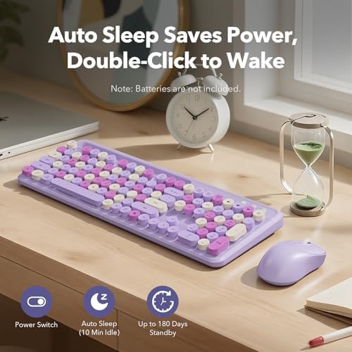Wireless Keyboard and Mouse Combo, Purple, Round Keycaps, Tablet Holder - Image 5