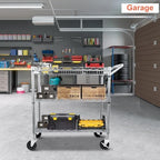 BolDuck Heavy Duty Utility Cart, 990Lbs Capacity 3 Tier Rolling Carts with Wheels, Kitchen Cart on Wheels with Storage, Commercial Grade Metal Serving Carts with Wire Shelving &Handle Bar, Silver - Image 3