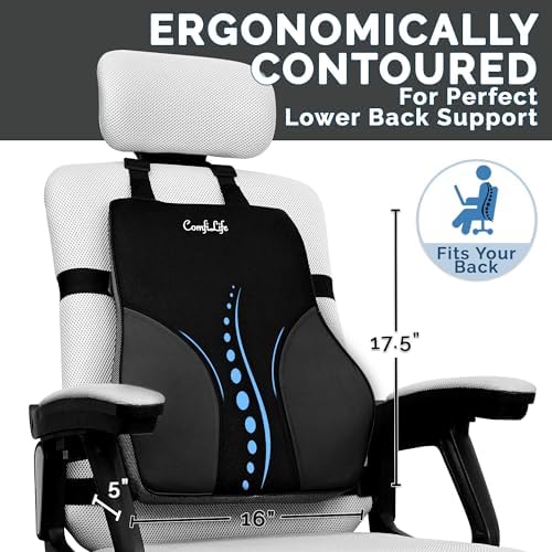 ComfiLife Lumbar Support Pillow for Office Chair – Premium Memory Foam Lumbar Pillow – Back Support for Office Chair, Car – Back Pain Relief, Improves Posture – 3 Adjustable Straps, Mesh + Leatherette - Image 5