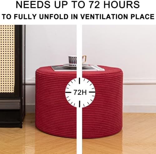 Poofieotto Round Pouf Ottoman, Couch Foot Rest,Burgundy 20x14In - Image 6