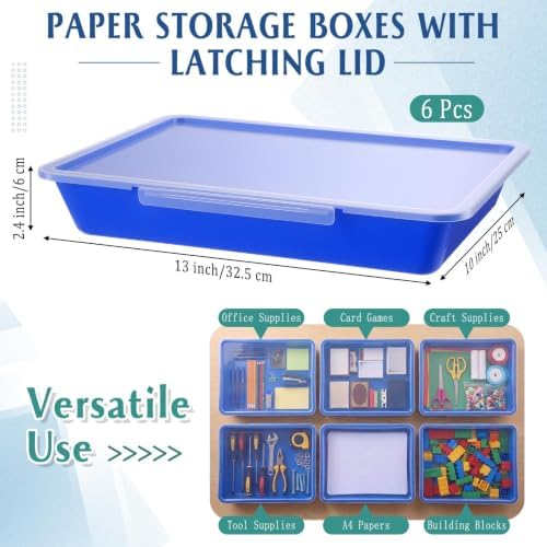 Tinlade 6 Pcs Classroom Paper Storage Bins with Lids, 13x10, Blue - Image 2