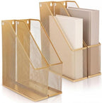 Sliner 4 Pack Gold Metal Magazine Holder Mesh Steel Document Rack 1 Section File Organizer Extra Wide Magazine Folder Storage Desk Tidy for Office Home, 12.6"x 9.8"x 3" by Sliner