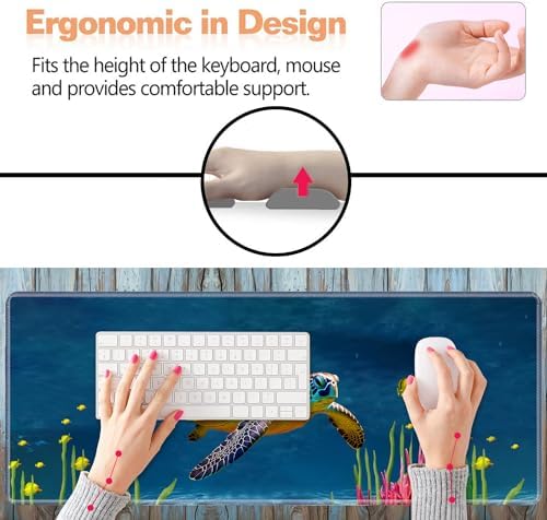 Ergonomic Keyboard Wrist Rest and Mouse Pad Wrist Rest Set, Large XXL Gaming Mousepad 31.5"x 11.8", Memory Foam, Easy Typing Pain Relief, Multifunctional Desk Mat for Office & Home, Sea Turtle - Image 6