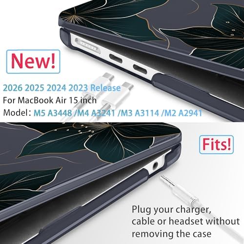 Mektron Designed for 2025/2024/2023 MacBook Air 15 INCH M4 A3241 /M3 A3114 /M2 A2941 Case, Printed Plastic Hard Shell Cover with 15.3" Liquid Retina Display Touch ID, Floral C218 - Image 2