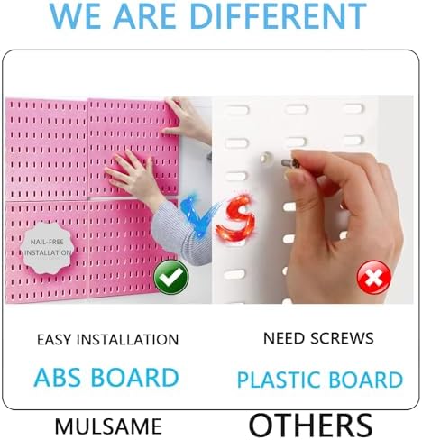 MULSAME Pegboard Combination Kit, Wall Mounted Storage Set with 4 Pegboards & 14 Accessories Hanging, Pink Peg Boards Organizer for Walls Display, Crafts Organization, Kitchen Organizer, 22" x 22" - Image 5