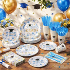 400 Pcs Class of 2026 Light Blue Graduation Decoration Floral for 50 Guests, Flower Blue Gold Graduation Paper Plates Napkins Cups Cutlery Grad Tableware for 2026 Congrats Grad Party Supply - Image 4