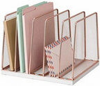 LEKETREE Rose Gold Desk File Organizer, 5-Section Upright File Sorter, Vertical File Folder Holder, Mesh Metal Wood Office Desktop Organization for Document, Magazine, Books and more (Rose Gold) by Stylishworkspaceeffortlessorganization