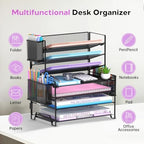 7-Tier Desk Organizer with 3 Pen Holders, Metal Letter Tray, Black - Image 5