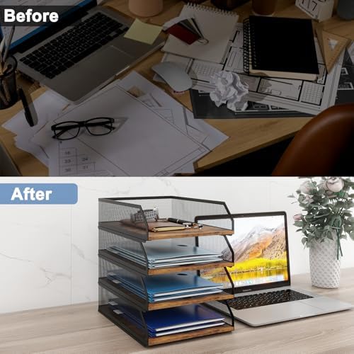 Natwind 4-Tier Stackable Metal Mesh Paper Organizer with Sliding Tray,Retro - Image 7