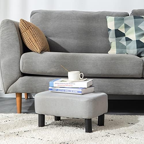 IBUYKE Small Footstool Ottoman, Linen Fabric Footrest, Linen RF-BD213 - Image 2