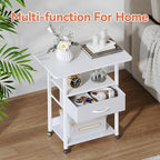 Printer Stand, 3-Tier Printer Table with Fabric Drawer, File Cabinet with Wheels for Home Office Fax Machine Scanner, White - Image 6