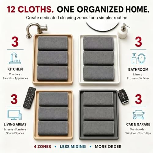 Genie Cloth Magic Cloth 12 Pack, Genie Magic Cleaning Cloth, Thickened Lint-Free Streak-Free Microfiber Cleaning Cloths, Reusable for Glass, Windows, Kitchen, Stainless Steel, Cars & Screens - Image 3