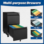 Fesbos 2 Drawers Vertical File Cabinet - Fully Assembled Black Under Desk Mobile Filling Cabinet Small Lockable Home Office File Cabinets for A4/Letter/Legal Size - Image 5