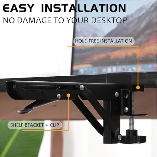 Desk Extender 24‘’ x 12 Inch Foldable Table Extension Folding Wall Table Keyboard Extender for Desk Clamp-on Shelf for Dorm Bunk, Office, Kitchen Bar, RV Countertop, Laundry Room (Black) - Image 3
