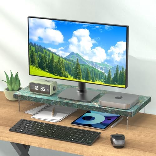 Monitor Stand Riser, 25x10 in Wood & Acrylic Computer Desk Organizer Shelf - Image 6