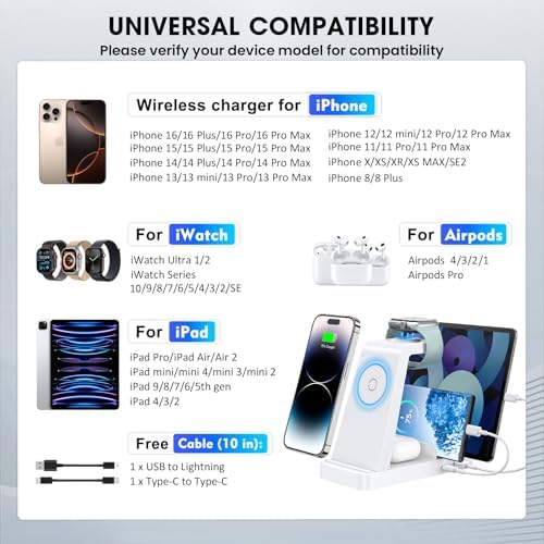 GAUOLN Wireless Charger for iPhone - 5 in 1 Charging Station for Multiple Devices Apple: Fast Wireless Charging Stand Dock for iPhone 17 16e 16 15 14 13 12 Pro Max Apple Watch Airpods(White) - Image 3