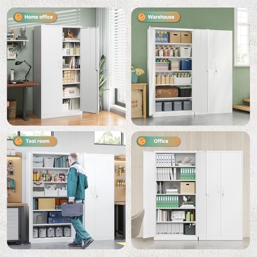 Letaya Metal Storage Cabinet with Lock Door Adjustable Shelf,72" Steel Lockers for Office, Home,School,Kitchen,Garage Tool Utility Cabinet (2 Door-White) - Image 6