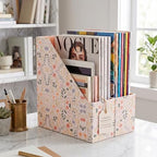 BLU MONACO | Cardboard Magazine File Holder Set of 4 | Standing File Holder with Floral Boho Design | Foldable Cardboard Bins for Shelves Desk Office Storage - Image 6