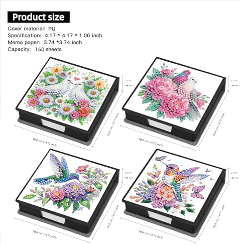 4 Pcs Floral Bird Diamond Art Sticky Note Holder with 640 Sheets Paper, 5D DIY Desktop Memo Pad Organizer for Women, Office Supplies Desk Decor Accessory, Creative Craft Gift - Image 4