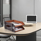 Leather Desk Organizer,2-Tier Stackable Letter Tray Holder,Office Supplies Desktop Storage Box for Document,Stationery,Magazines,Newspapers,Letters and Other Home Office Paper Sundries,Coffee - Image 5