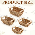 Newtay 4 Pack Wicker Storage Baskets, Hand Woven Basket for Organizing, Water Hyacinth Nesting Shelf Bins with Wooden Handles for Nursery Shelves, Bedroom Decor, Pantry School Office Desk, 4 Size - Image 2