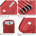 CONTACTS Full Grain Leather Pencil Case for Women Handmade Vintage Zipper Pen Holder Pouch with Card Slot Pens Organizer Pockets Stationery Bag (Red) - Image 3