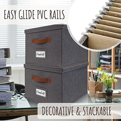 Decorative File Organizer Box Set of 2 - Collapsible Linen Filing Cabinets - Image 4