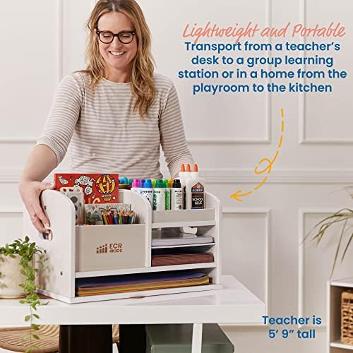 ECR4Kids Tabletop Supplies Storage Center Caddy, Classroom Essentials, White Wash - Image 4