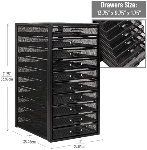 Mind Reader 10-Drawer Desk Organizer for Office Supplies, Crafts, Mail Sorting & More, Metal Mesh, Black - Image 3