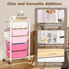 Rolling Cart with Drawers, Rolling Storage Cart with Large Plastic Drawers & Wooden Tabletop, Utility Cart with Pegboards & Basket, Storage Drawers Cart for Living Room, Classroom, Bedroom, Office - Image 5