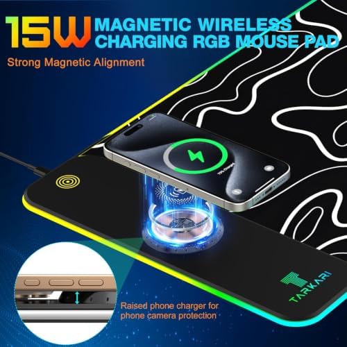 TARKARI 15W Magnetic Wireless Charging RGB Mouse Pad, 800x300mm Topographic - Image 2
