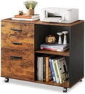 DEVAISE 3 Drawer Wood File Cabinet, Rolling Filing Cabinet with Open Storage Shelf, Printer Stand for Home Office Storage and Organization, Fits Letter/A4 Files (Rustic Brown, Wood) by DEVAISE