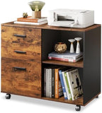 DEVAISE 3 Drawer Wood File Cabinet, Rolling Filing Cabinet with Open Storage Shelf, Printer Stand for Home Office Storage and Organization, Fits Letter/A4 Files (Rustic Brown, Wood) by DEVAISE