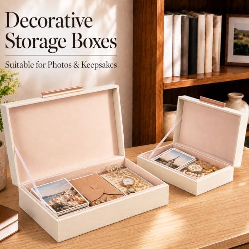 Decorative Storage Boxes with Lids, 2 Pack, PU Leather Organizer Bins - Image 4