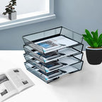 SETTFRFE 4 Tier Metal Letter Tray Desk Organizer-Stackable Paper Tray,Black (Pack of 2) - Image 3