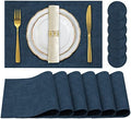 Faux Leather Placemats Set of 6,Heat Resistant Placemats for Dining Table, Easy Clean Non-Slip Place Mats, Waterproof Stain Resistant Wipeable Washable PU Table Mats, (Navy Blue) by JUCCWARM