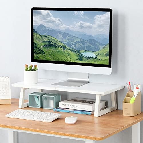 TEAMIX 24 inch Monitor Riser for Desk, Wood & Steel Computer/TV Stand White - Image 2