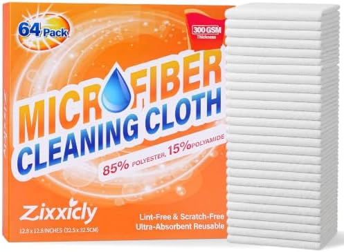 Microfiber Cleaning Cloth 300GSM 64 Pack 12.8" x12.8" White by Unknown