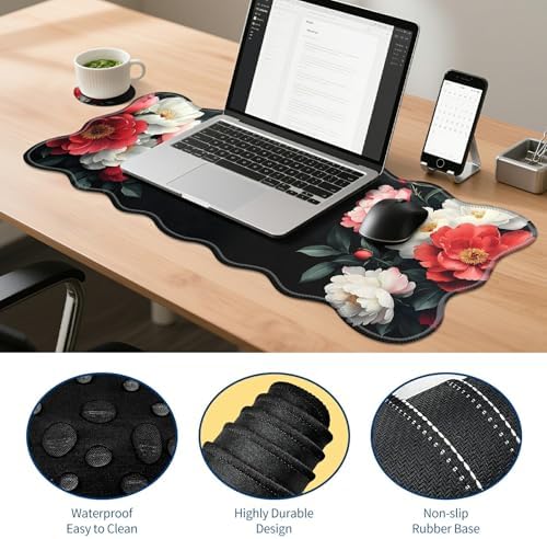 Floral Desk Mat Set,Vintage Flower Keyboard Mouse Pad with Wrist Rest - Image 3