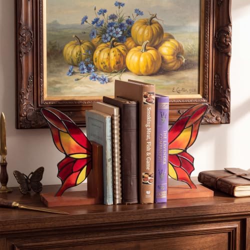 Mifoci Glass Butterfly Bookends Decor Stained Colorful Glass Book Ends - Image 3